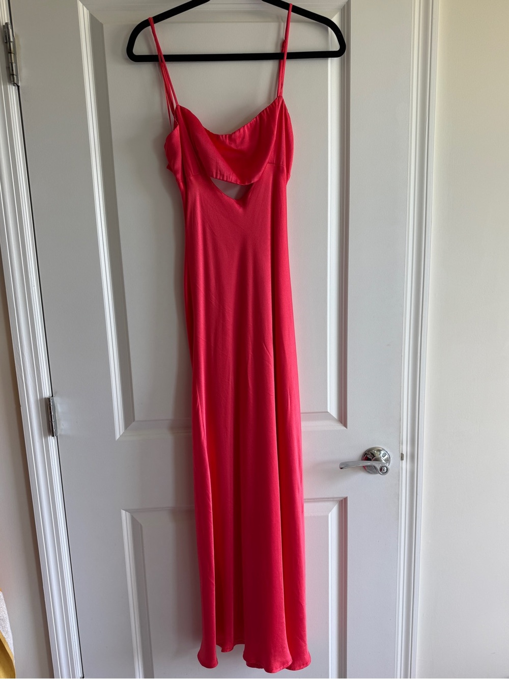 ASTR the label Coral Red Satin Spaghetti-Strap Midi Bellerose Dress